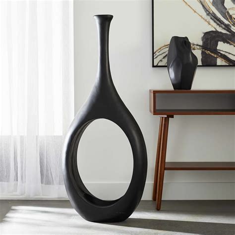 Black Open Circle Floor Vase, 48"