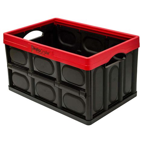 Greenmade InstaCrate 12 gal Black/Red Folding Crate 11.7 in. H X 14.2 in. W X 21 in. D Stackable ...