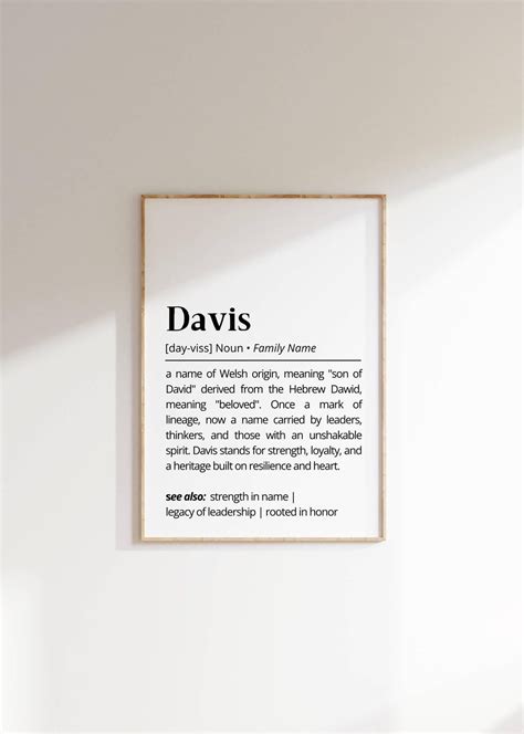 Davis Family Name Meaning Print: Heritage Surname Definition (digital ...