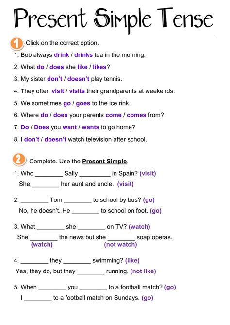 Image result for Free Printable Worksheet Simple Present