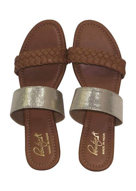 Get Dual Strap Metallic Braided Slides at ₹ 1800 | LBB Shop