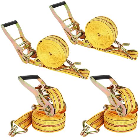 4Pack Heavy Duty Ratchet Straps, 2Inch 20Ft Tie Down Straps with Double J Hook, 4400 LBS Break ...