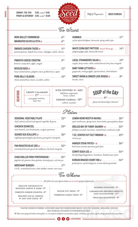 Seed Kitchen & Bar menus in Marietta, Georgia, United States