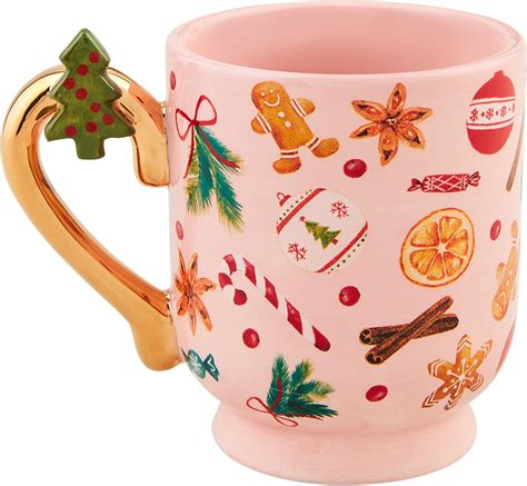 Amazon.com | Mud Pie Christmas Pedestal Mug, Pink Gingerman, 13 oz ...