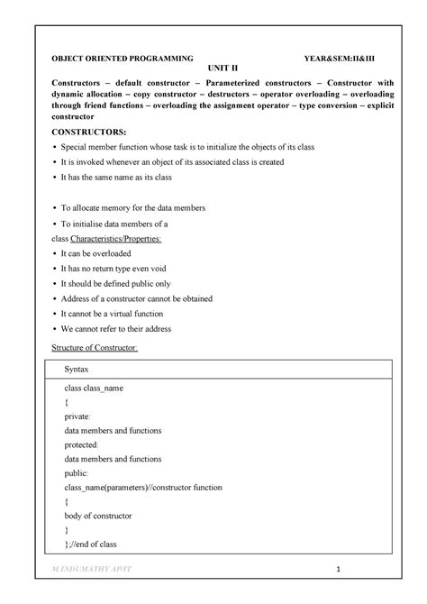 Constructors and Operator Overloading - UNIT II Constructors – default ...