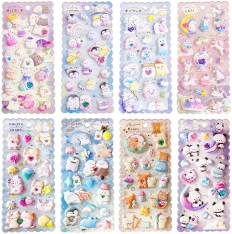 FunBlast Kawaii Stickers Set – 8 Sheets, 120+ Pcs Puffy Stickers for ...