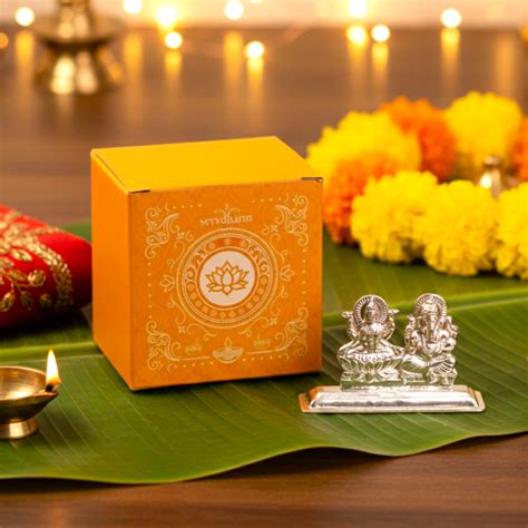999 Silver Plated Ganesh Lakshmi Idol 1.7 inch – ServDharm
