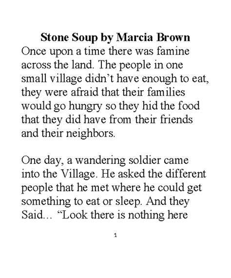 Stone SOUP story and learning - Stone Soup by Marcia Brown Once upon a time there was famine ...
