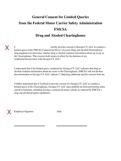 FMCSA Drug and Alcohol Clearinghouse Consent Form - Blank Fillable ...