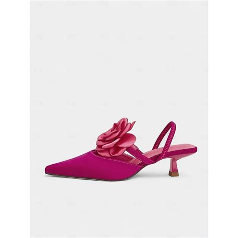 Women's Purple Satin Slingback Wedding Shoes with Rose Flower Detail ...