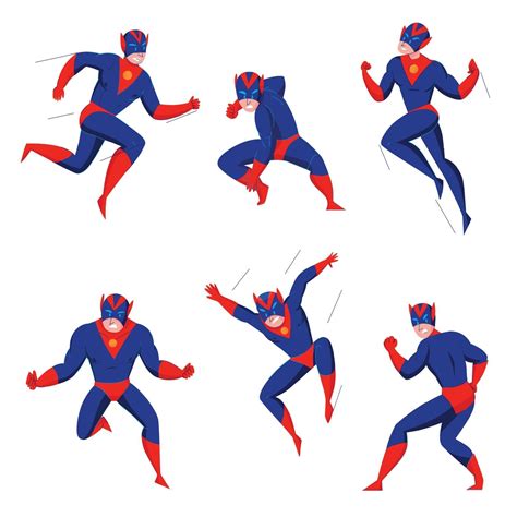 Superhero Action Poses Set Vector Illustration 2950753 Vector Art at ...