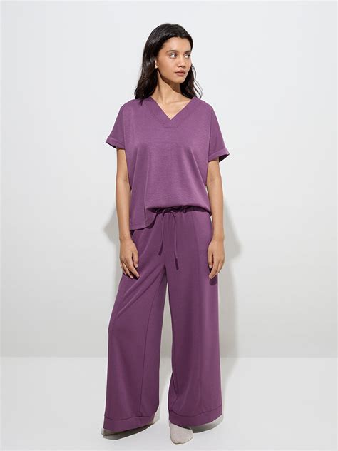 Buy Wunderlove Purple High-Rise Lounge Pants from Westside