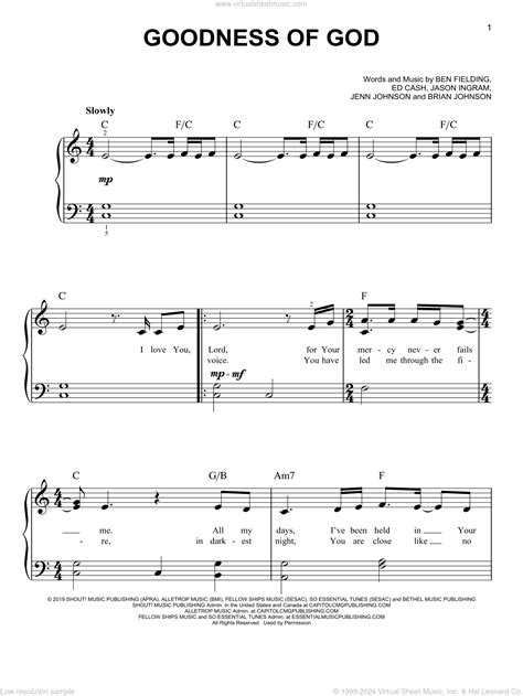 Goodness of God sheet music for piano solo (PDF-interactive)
