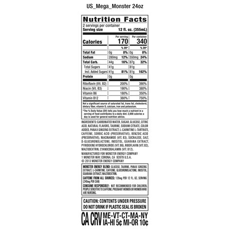 Monster Energy Drinks Nutrition Facts