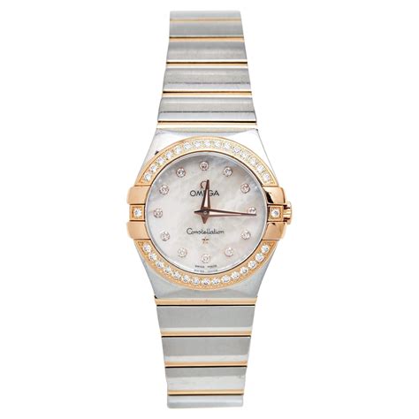 Ladies Omega Constellation 18 Karat Gold Mother of Pearl Diamond Quartz ...