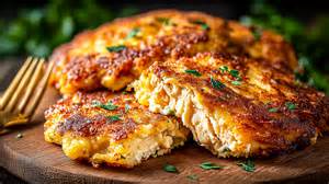 Golden potato-crusted chicken patties! So easy and delicious recipe