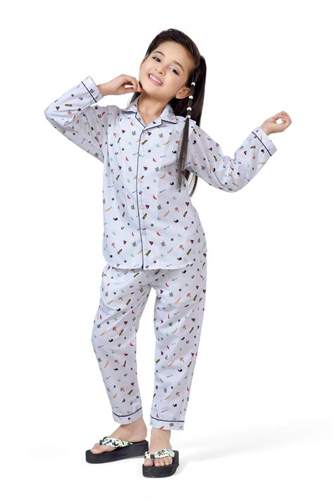 Buy Cute White Printed Girls Long Night Suit Dress Online – Club96