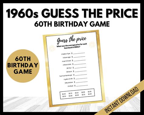 60th birthday party games 1960s guess the price fun sixtieth birthday ...