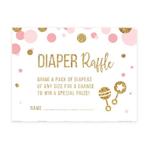 Diaper Raffle Cards Blush Pink Gold Glitter Baby Shower Game Cards, 30 ...