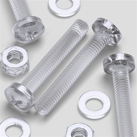 Pack of 60 Transparent Clear Plastic Acrylic M6 x 40mm Nuts & Bolts ...