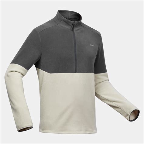 Men's Fleece Hiking Sweater - MH 500 - Lunar Beige, Carbon grey ...