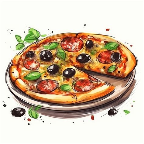Premium Photo | Delicious italian pizza sketch drawing on abstract ...