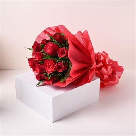 FloraZone 12 Red Roses Fresh Bouquet in Red Paper Wrapping, Flowers ...