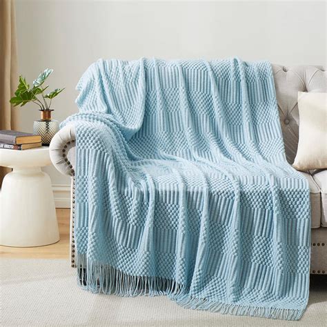 Amazon.com: HommxJF Light Blue Knitted Decorative Ball Throw Blankets ...