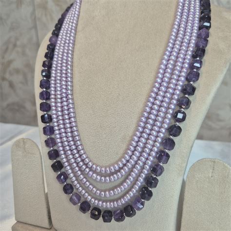 Regal Multi-Layer Light Purple Pearls 27Inch Long Necklace With SP ...
