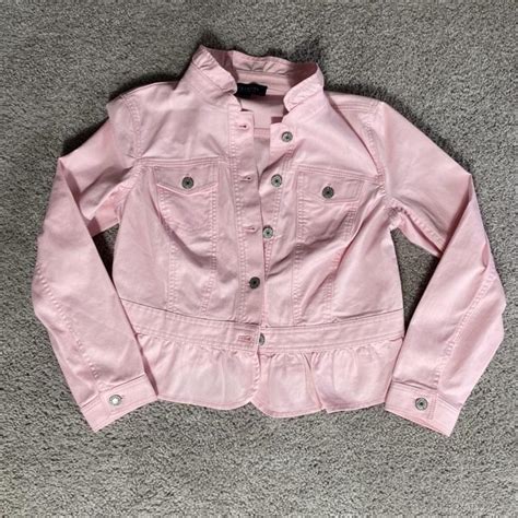Adorable pink Talbots denim jacket. Light Ruffling... - Depop
