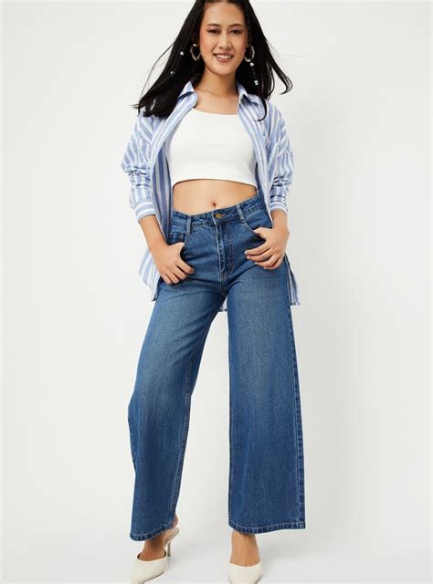 Buy Women Washed High Rise Wide Leg Jeans Online at just Rs. 1299.0 ...