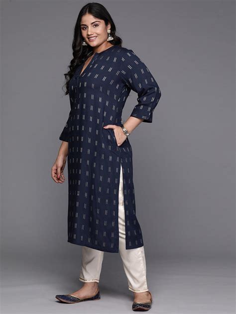 Buy Navy Blue Woven Design Rayon Straight Kurta Online at Rs.679 | Libas