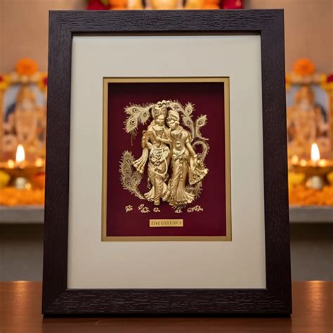 24k Gold Leaf Radha Krishna Photo Frame – Eternal Divine Love Decor ...