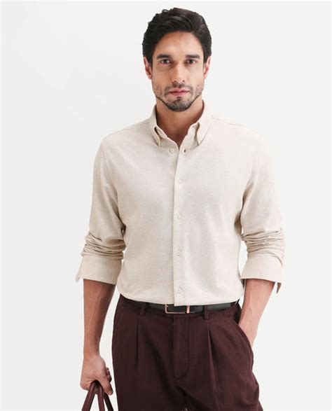 Buy Isla - Beige Regular Fit Button Down Knitted Shirt| Rare Rabbit