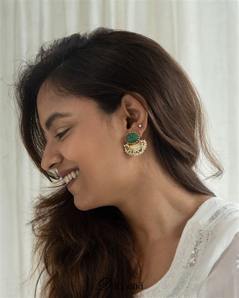 Surya Darpan Studs in Green Onyx – Amama