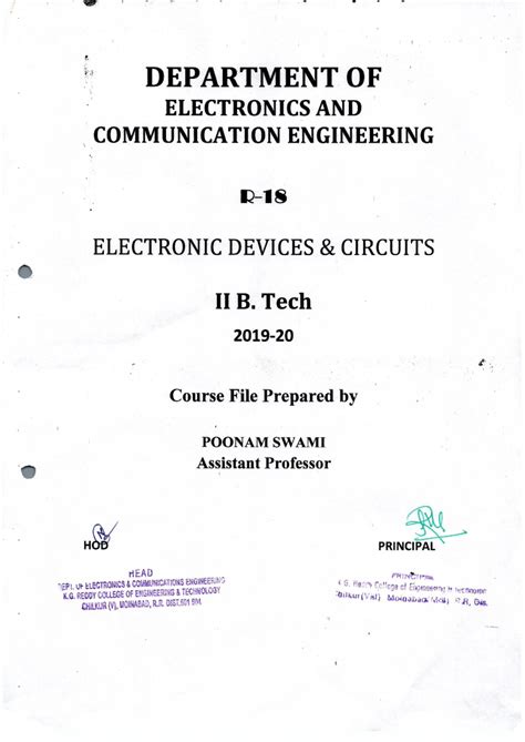 EDC Course File: Electronic Devices and Circuits (EC301PC) - B.Tech I ...
