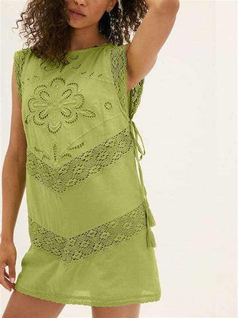 Womens Lace Hollow Out Dress Summer Fashionable Round Neck Loose ...