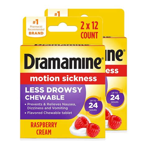 Snapklik.com : Chewable Less Drowsy, Motion Sickness Relief, Raspberry Cream Flavor, 12 Count, 2 ...