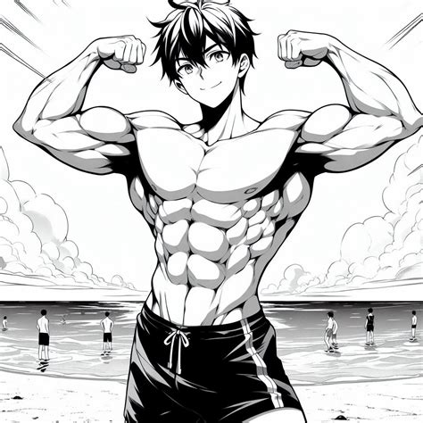 Anime Boy flexing on the Beach - AI by Soul-1235 on DeviantArt