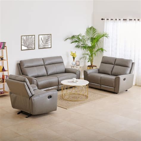 Buy Eddison Half Leather 3+2+1 Seater Recliner Set - Grey from Home ...