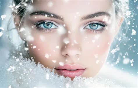 Wallpaper winter, frost, look, girl, snow, face, portrait, makeup for ...