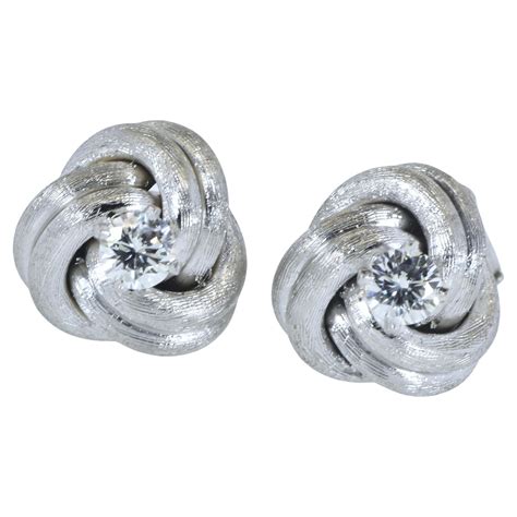 Diamond Ear Stud White Gold Medium Size Earrings in a Love Knot Motif ...