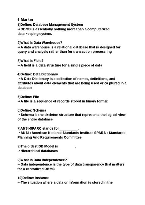 DBMS Question bank solved - 1 Marker 1)Define: Database Management ...
