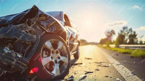 A car after an accident on the road A damaged crashed car A road ...