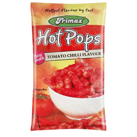 FRIMAX HOT POPS TOMATO CHILLI FLAVOURED MAIZE SNACK 100g - Hasmart