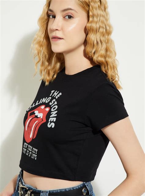 Buy ALAYA F x URB_N Rolling Stones Print Crop T-shirt Online at just Rs ...