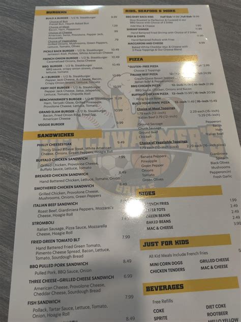 Menu at Benchwarmer's Grille pub & bar, Portage