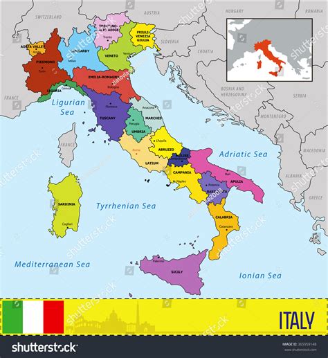 Map Italy Regions Their Capitals Stock Vector (Royalty Free) 365959148 ...