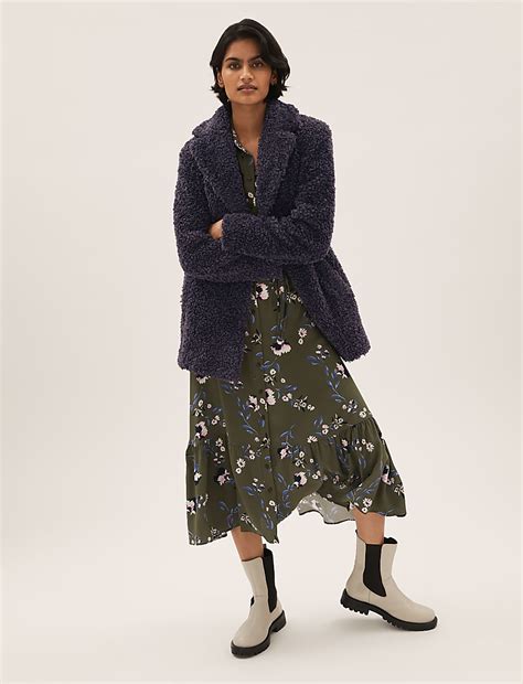 Buy Teddy Textured Single Breasted Coat at Marks & Spencer