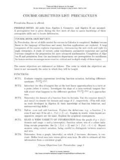 Image result for Precalculus Objectives Examples